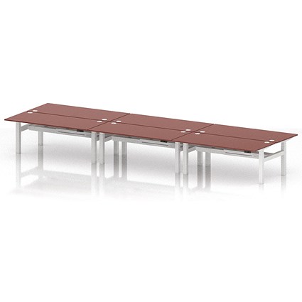 Air 6 Person Sit-Standing Bench Desk, Back to Back, 6 x 1800mm (800mm Deep), White Frame, Brick Red