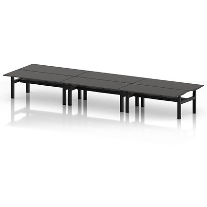 Air 6 Person Sit-Standing Bench Desk, Back to Back, 6 x 1800mm (800mm Deep), Black Frame, Carbon Grey