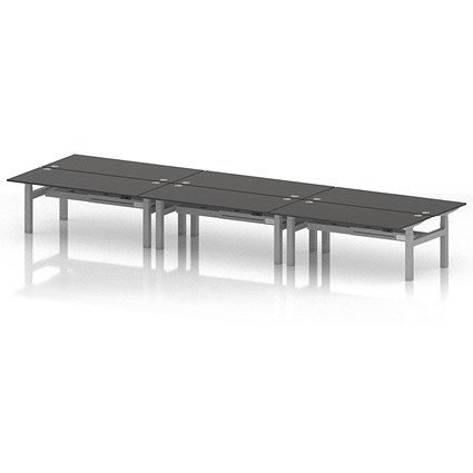 Air 6 Person Sit-Standing Bench Desk, Back to Back, 6 x 1800mm (800mm Deep), Silver Frame, Carbon Grey