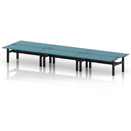 Air 6 Person Sit-Standing Bench Desk, Back to Back, 6 x 1800mm (800mm Deep), Black Frame, Dark Teal