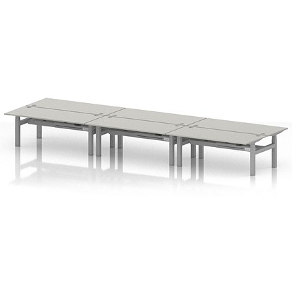 Air 6 Person Sit-Standing Bench Desk, Back to Back, 6 x 1800mm (800mm Deep), Silver Frame, Dove Grey
