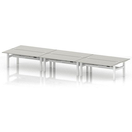 Air 6 Person Sit-Standing Bench Desk, Back to Back, 6 x 1800mm (800mm Deep), White Frame, Dove Grey