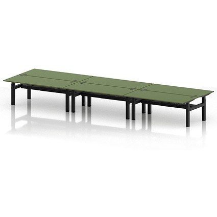Air 6 Person Sit-Standing Bench Desk, Back to Back, 6 x 1800mm (800mm Deep), Black Frame, Moss Green