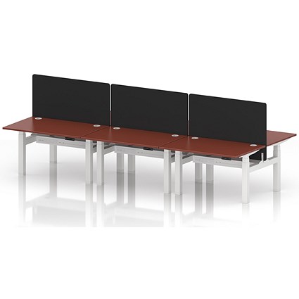 Air 6 Person Sit-Standing Bench Desk with Black Straight Screen, Back to Back, 6 x 1200mm (800mm Deep), White Frame, Brick Red