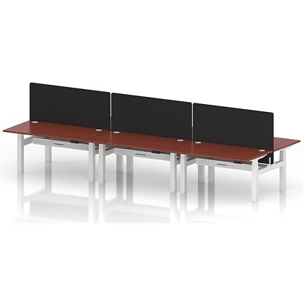 Air 6 Person Sit-Standing Bench Desk with Black Straight Screen, Back to Back, 6 x 1400mm (800mm Deep), White Frame, Brick Red