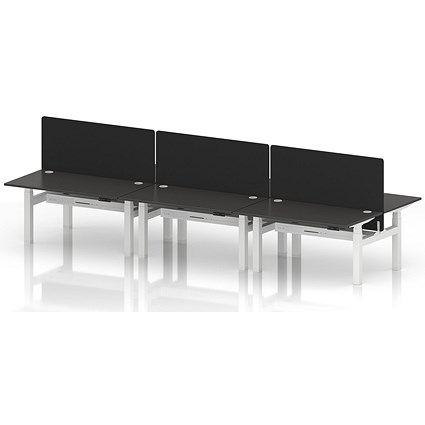 Air 6 Person Sit-Standing Bench Desk with Black Straight Screen, Back to Back, 6 x 1400mm (800mm Deep), White Frame, Carbon Grey