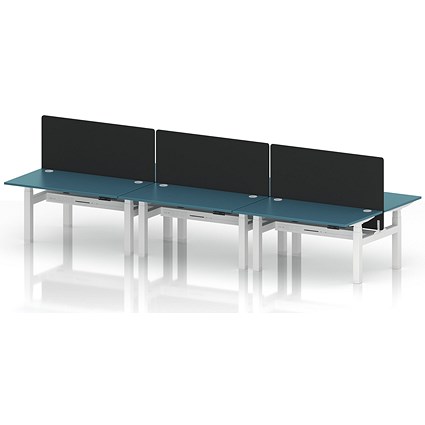 Air 6 Person Sit-Standing Bench Desk with Black Straight Screen, Back to Back, 6 x 1400mm (800mm Deep), White Frame, Dark Teal