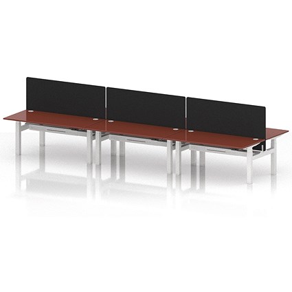 Air 6 Person Sit-Standing Bench Desk with Black Straight Screen, Back to Back, 6 x 1600mm (800mm Deep), White Frame, Brick Red