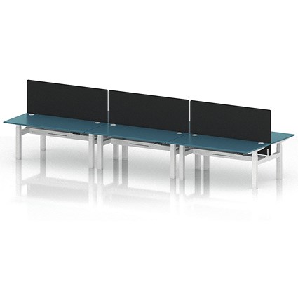 Air 6 Person Sit-Standing Bench Desk with Black Straight Screen, Back to Back, 6 x 1600mm (800mm Deep), White Frame, Dark Teal
