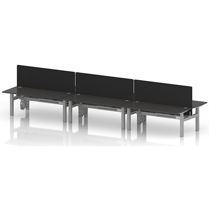 Air 6 Person Sit-Standing Bench Desk with Black Straight Screen, Back to Back, 6 x 1800mm (800mm Deep), Silver Frame, Carbon Grey