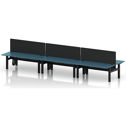Air 6 Person Sit-Standing Bench Desk with Black Straight Screen, Back to Back, 6 x 1800mm (800mm Deep), Black Frame, Dark Teal