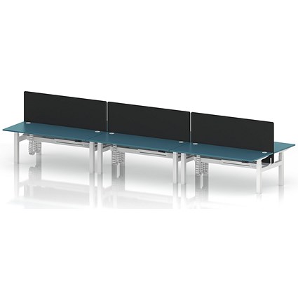 Air 6 Person Sit-Standing Bench Desk with Black Straight Screen, Back to Back, 6 x 1800mm (800mm Deep), White Frame, Dark Teal