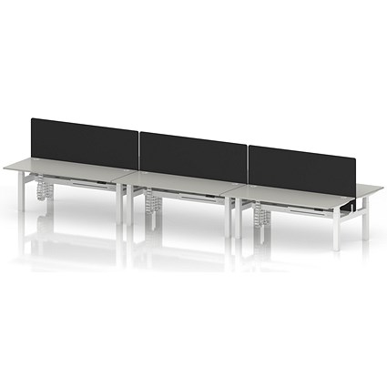 Air 6 Person Sit-Standing Bench Desk with Black Straight Screen, Back to Back, 6 x 1800mm (800mm Deep), White Frame, Dove Grey
