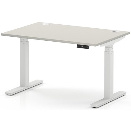 Air 1200mm Height Adjustable Desk, White Leg, Dove Grey