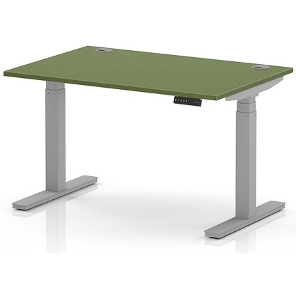 Air 1200mm Height Adjustable Desk, Silver Leg, Moss Green