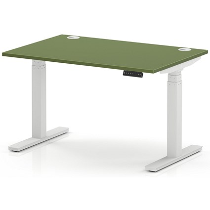 Air 1200mm Height Adjustable Desk, White Leg, Moss Green