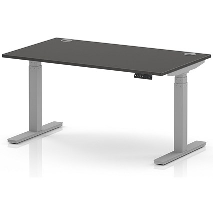 Air 1400mm Height Adjustable Desk, Silver Leg, Carbon Grey