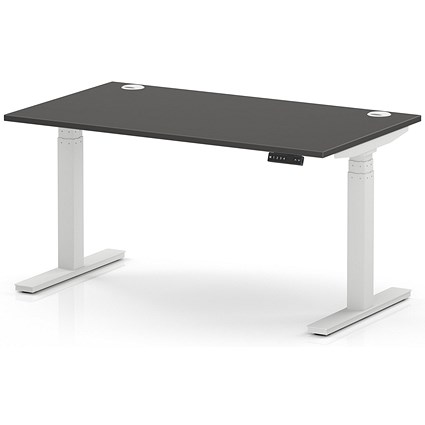 Air 1400mm Height Adjustable Desk, White Leg, Carbon Grey