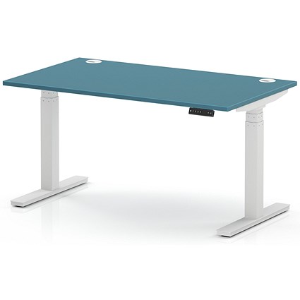 Air 1400mm Height Adjustable Desk, White Leg, Dark Teal