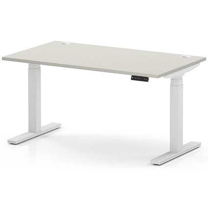 Air 1400mm Height Adjustable Desk, White Leg, Dove Grey