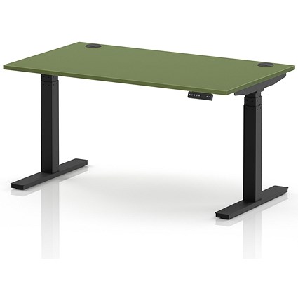 Air 1400mm Height Adjustable Desk, Black Leg, Moss Green