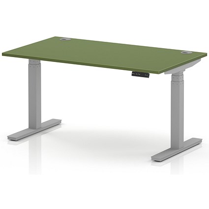 Air 1400mm Height Adjustable Desk, Silver Leg, Moss Green