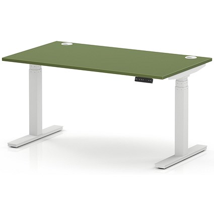 Air 1400mm Height Adjustable Desk, White Leg, Moss Green