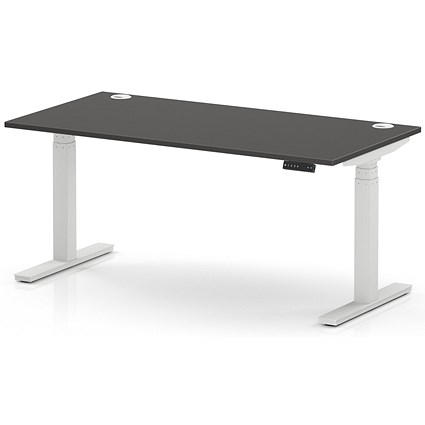 Air 1600mm Height Adjustable Desk, White Leg, Carbon Grey
