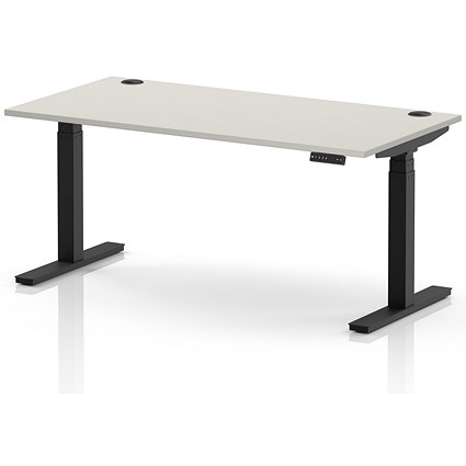 Air 1600mm Height Adjustable Desk, Black Leg, Dove Grey