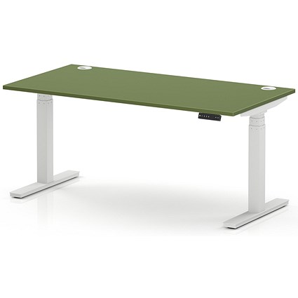 Air 1600mm Height Adjustable Desk, White Leg, Moss Green