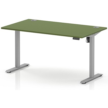 Air Lite 1400mm Height Adjustable Desk, Silver Leg, Moss Green