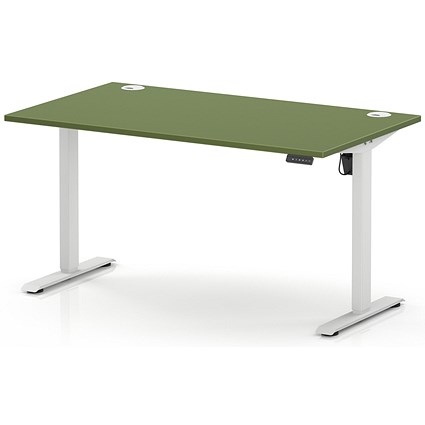 Air Lite 1400mm Height Adjustable Desk, White Leg, Moss Green