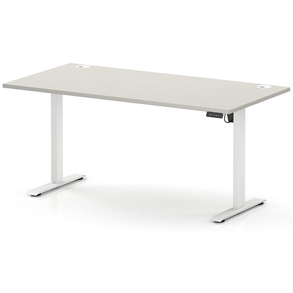 Air Lite 1600mm Height Adjustable Desk, White Leg, Dove Grey