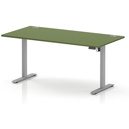 Air Lite 1600mm Height Adjustable Desk, Silver Leg, Moss Green