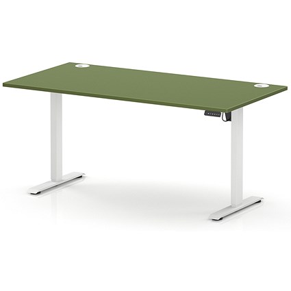 Air Lite 1600mm Height Adjustable Desk, White Leg, Moss Green