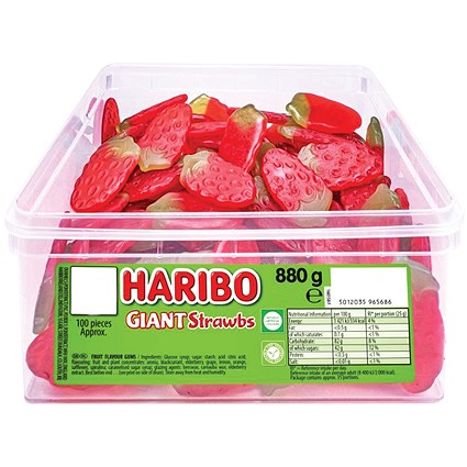 Haribo Giant Strawbs Sweets Tub, 100 Pieces