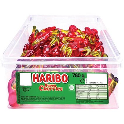 Haribo Giant Happy Cherries Sweets Tub, 100 Pieces