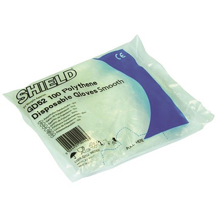 Shield Clear Polyethylene Gloves in Bags, Medium, Clear, Pack of 100