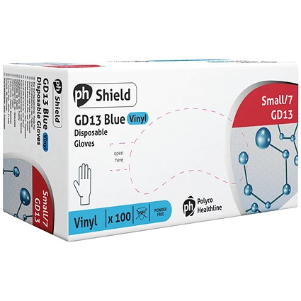 Shield Powder-Free Vinyl Gloves, Small, Blue, Pack of 100