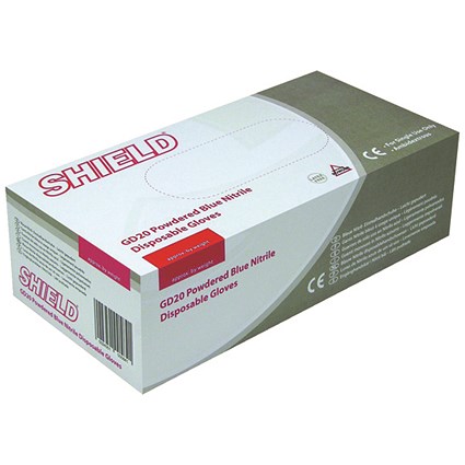Shield Powdered Nitrile Gloves Large Blue (Pack of 100)