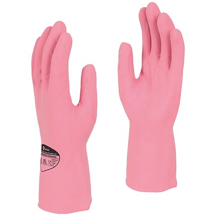 Shield Latex Rubber Household Gloves, 300mm Large, Pink, Pack of 12