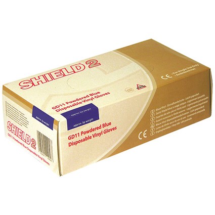 Shield Powdered Vinyl Gloves Latex Free Large Blue (Pack of 100)
