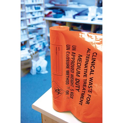 Polyco Medium Duty Clinical Waste Sack, 90 Litre, Orange, Pack of 200