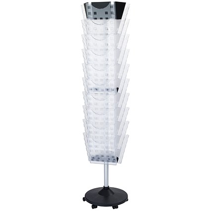 Helit Grid Rotating Floor Display, 30 x A4 Pockets Portrait, Clear