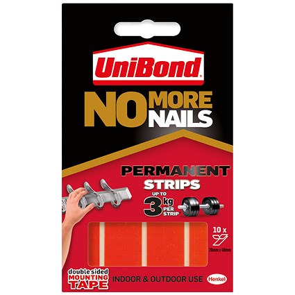 No More Nails Permanent Adhesive Strip 20x40mm Red (Pack of 10)