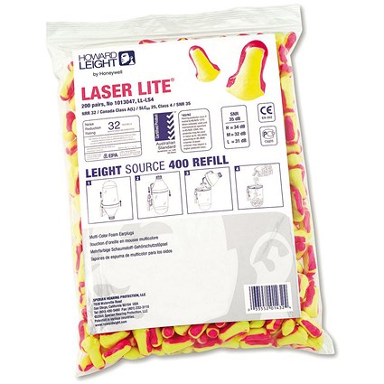 Howard Leight Laser Lite Earplug Dispenser Refill, Yellow & Red, Pack of 200