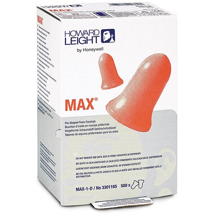 Howard Leight Max-1-D LS500 Earplug Dispenser Refill, Red, Pack of 500