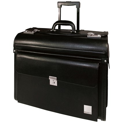 Monolith Leather Look Rolling Pilot Case, Black