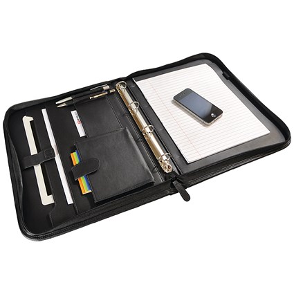 Monolith Zipped 4 O-Ring Binder, 370x270mm, Leather-Look, Black Monolith Zipped 4 O-Ring Binder, 370x270mm, Leather-Look, Black