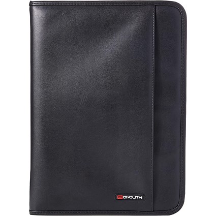 Monolith 4 O-Ring Conference Binder with Pad Clip, 260x360mm, Leather-Look, Black